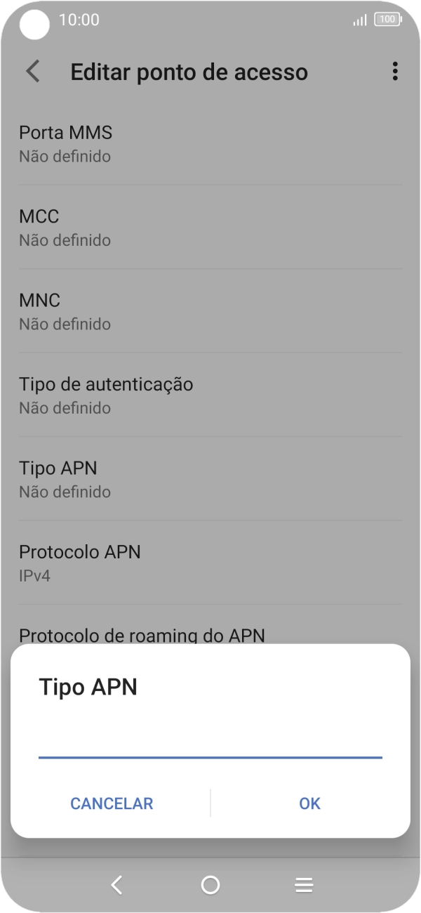 Introduza default e prima OK.