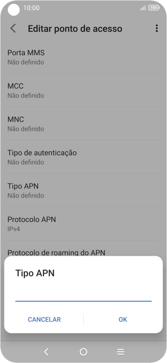 Introduza default e prima OK.
