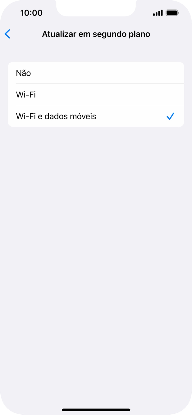 Para desativar a atualização de apps em segundo plano, prima Não.
