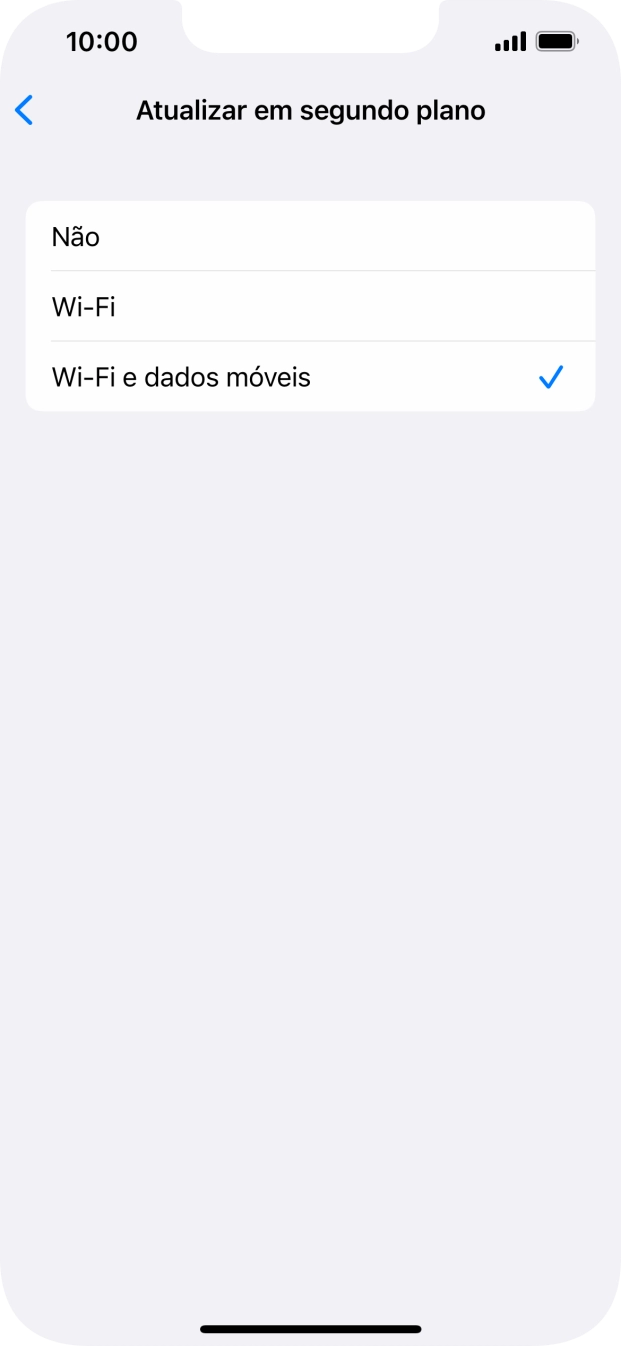 Para desativar a atualização de apps em segundo plano, prima Não.