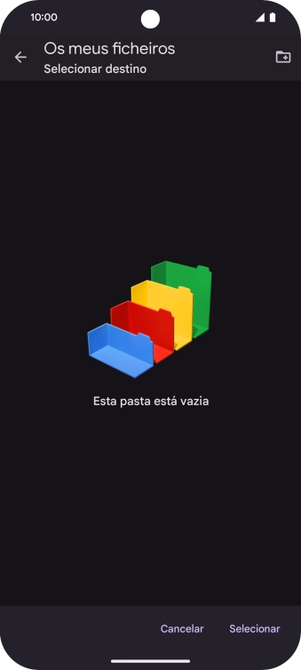 Se quiser criar uma nova pasta, prima o ícone de nova pasta e siga as indicações no ecrã para criar uma nova pasta.