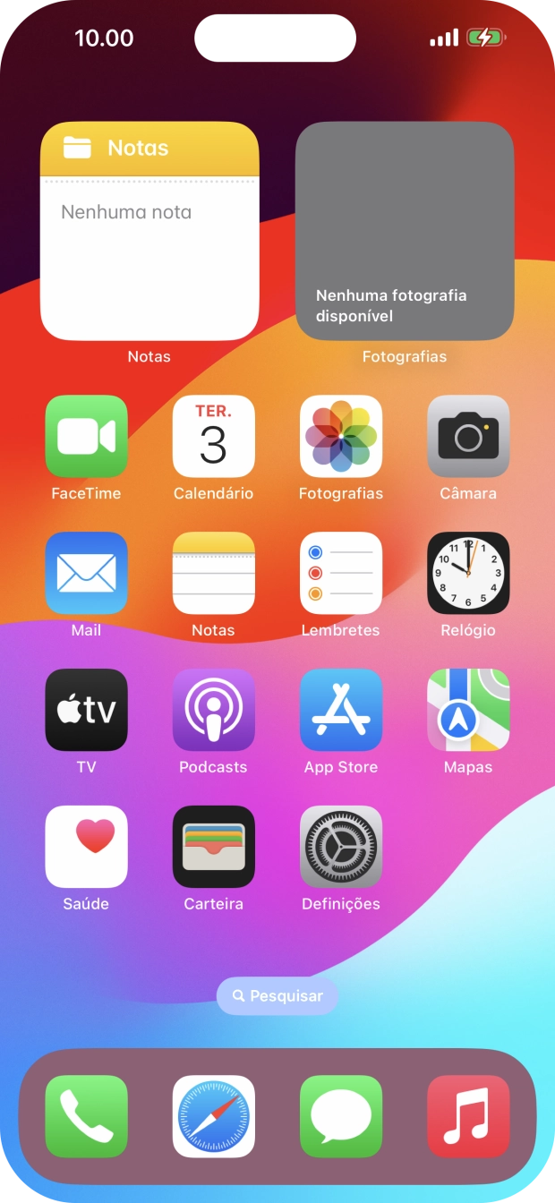 Quando o ícone de bateria em carregamento for mostrado no ecrã, a bateria está em carregamento.