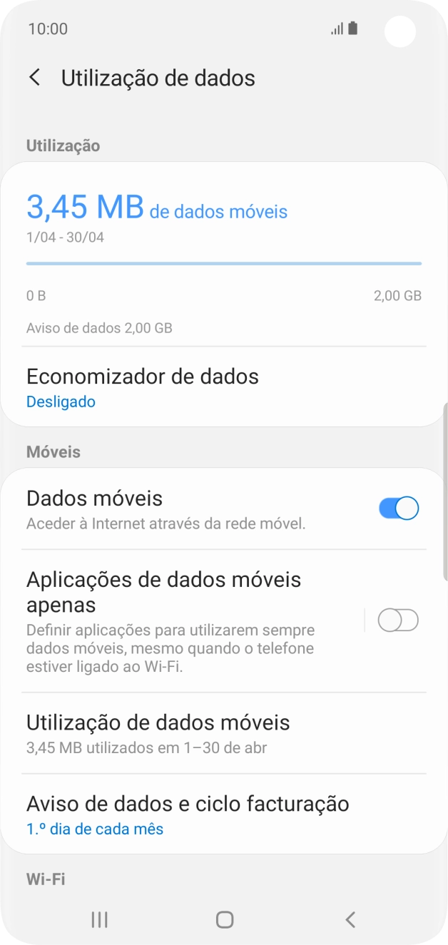 O consumo total de dados é agora mostrado no ecrã.