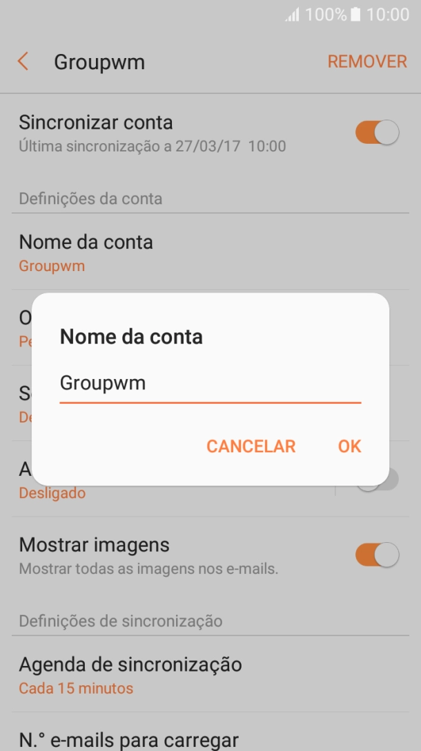Introduza o nome pretendido da conta de e-mail OK.