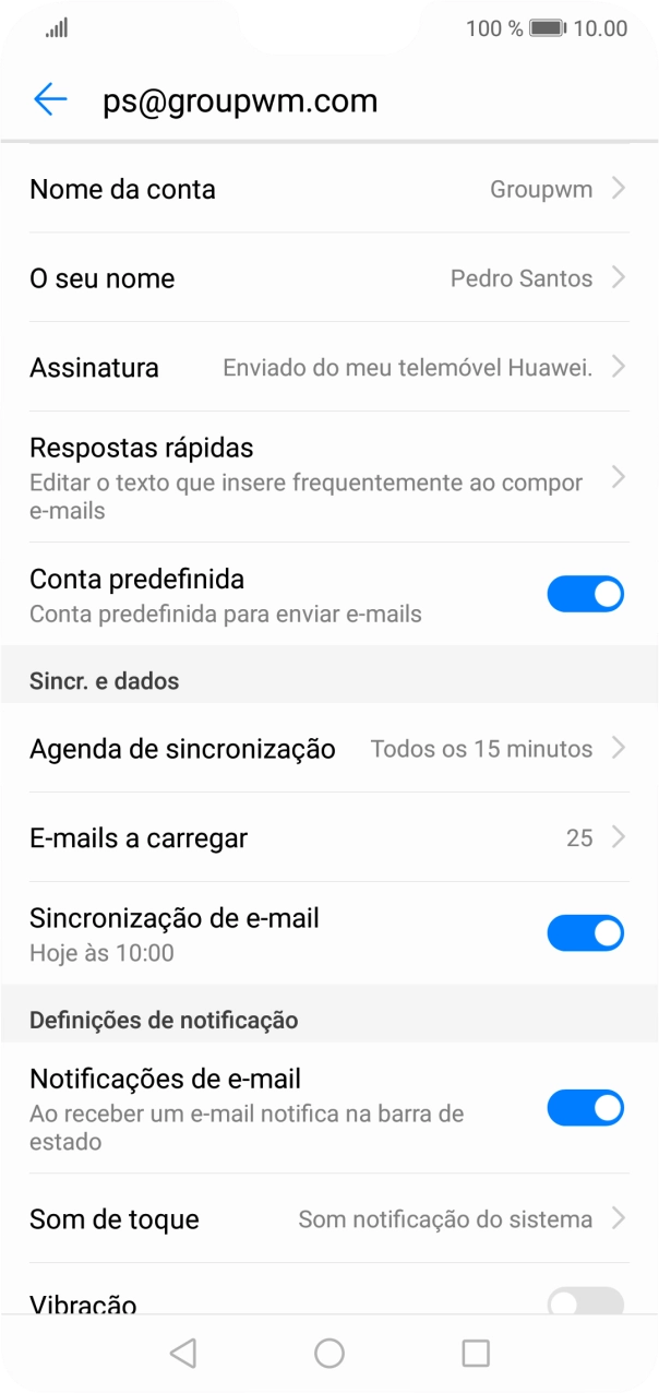 Prima Nome da conta e introduza o nome pretendido da conta de e-mail.