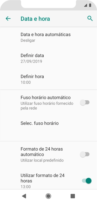 Prima Data e hora automáticas.