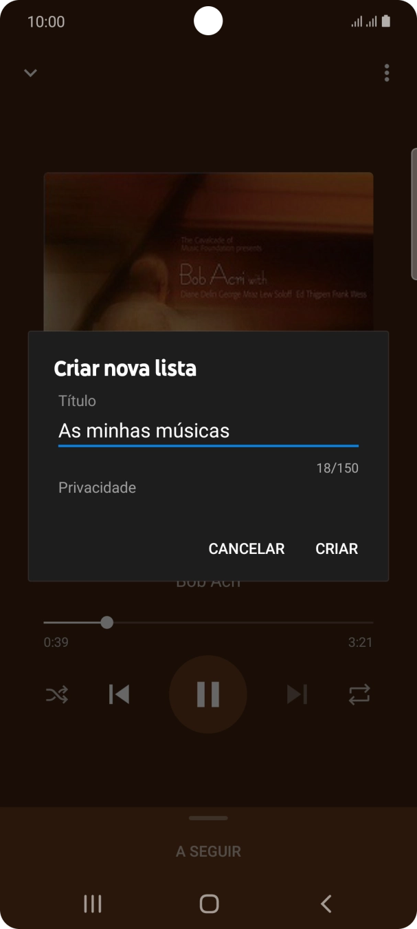 Introduza o nome pretendido para a lista de reprodução e prima CRIAR.