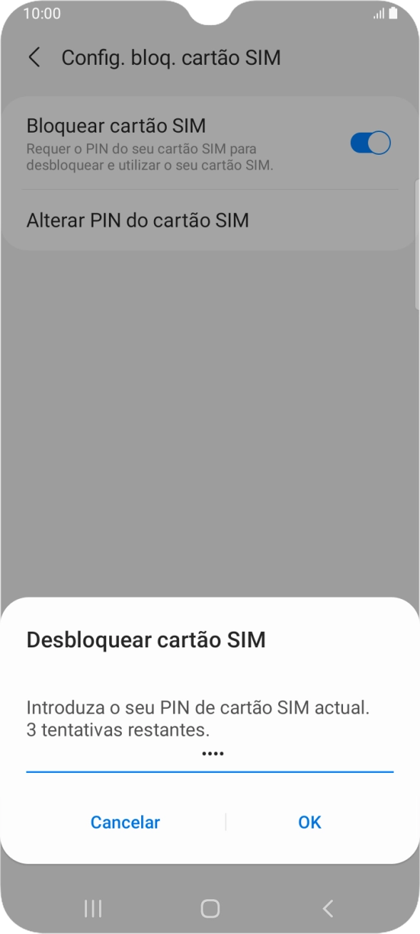 Introduza o seu código PIN e prima OK.