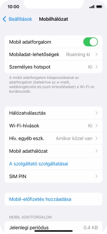 Kattints a „Mobil adatforgalom” melletti csúszkára a funkció be- vagy kikapcsolásához.