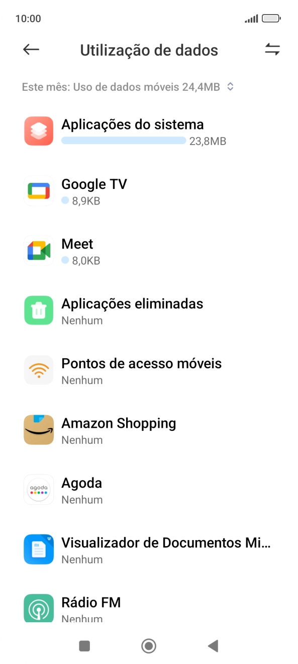 O consumo total de dados para o período escolhido é agora mostrado no ecrã.