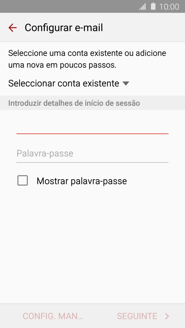 Prima Palavra-passe e introduza a password da sua conta de e-mail.