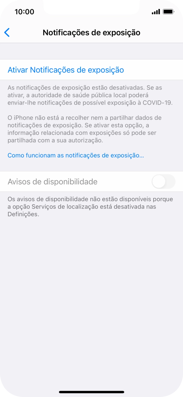 Prima Ativar Notificações de exposição.