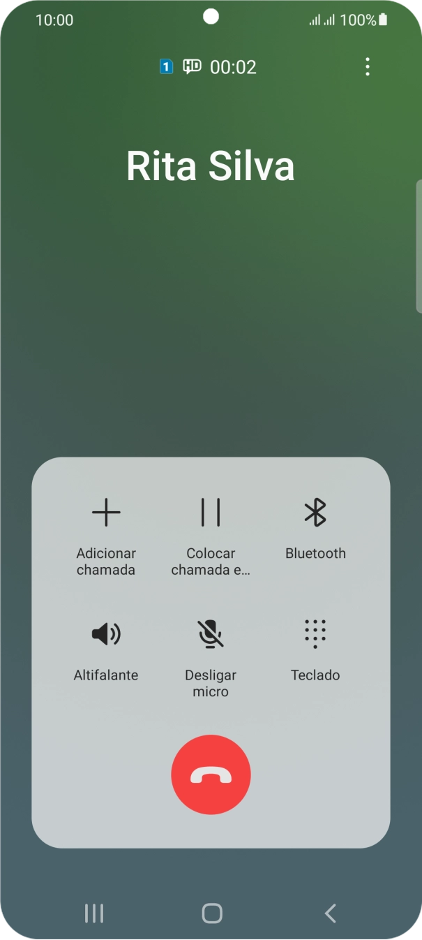 Prima o ícone para terminar a chamada.