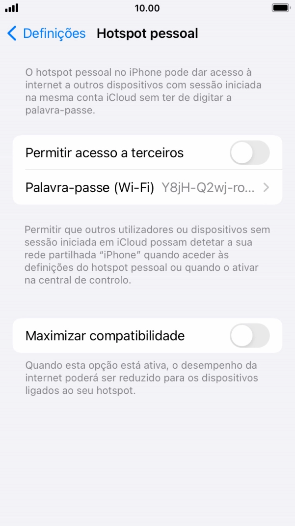 Prima Palavra-passe (Wi-Fi) e introduza a password pretendida.