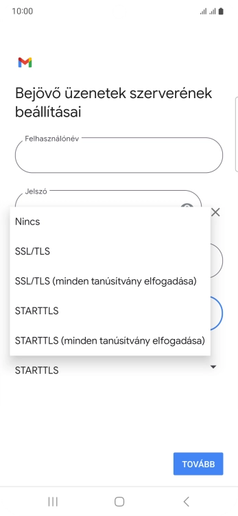 Válaszd az SSL/TLS lehetőséget.