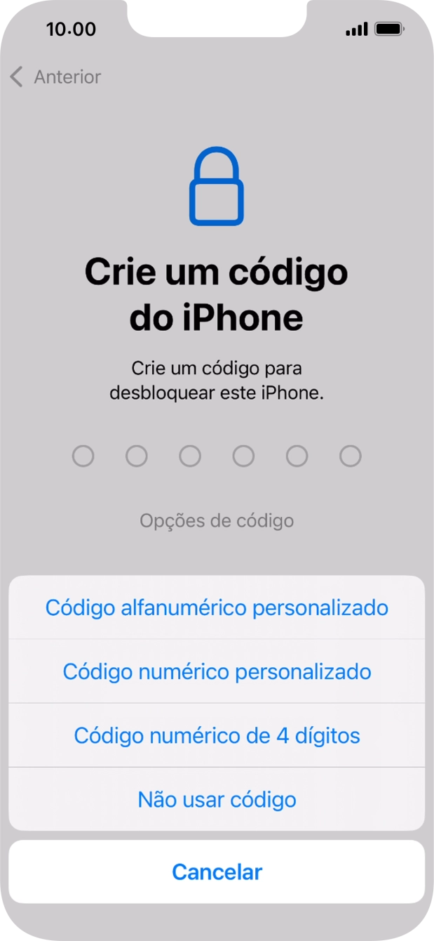 Siga as indicações no ecrã para ativar a utilização do código de bloqueio do telefone ou prima Não usar código.