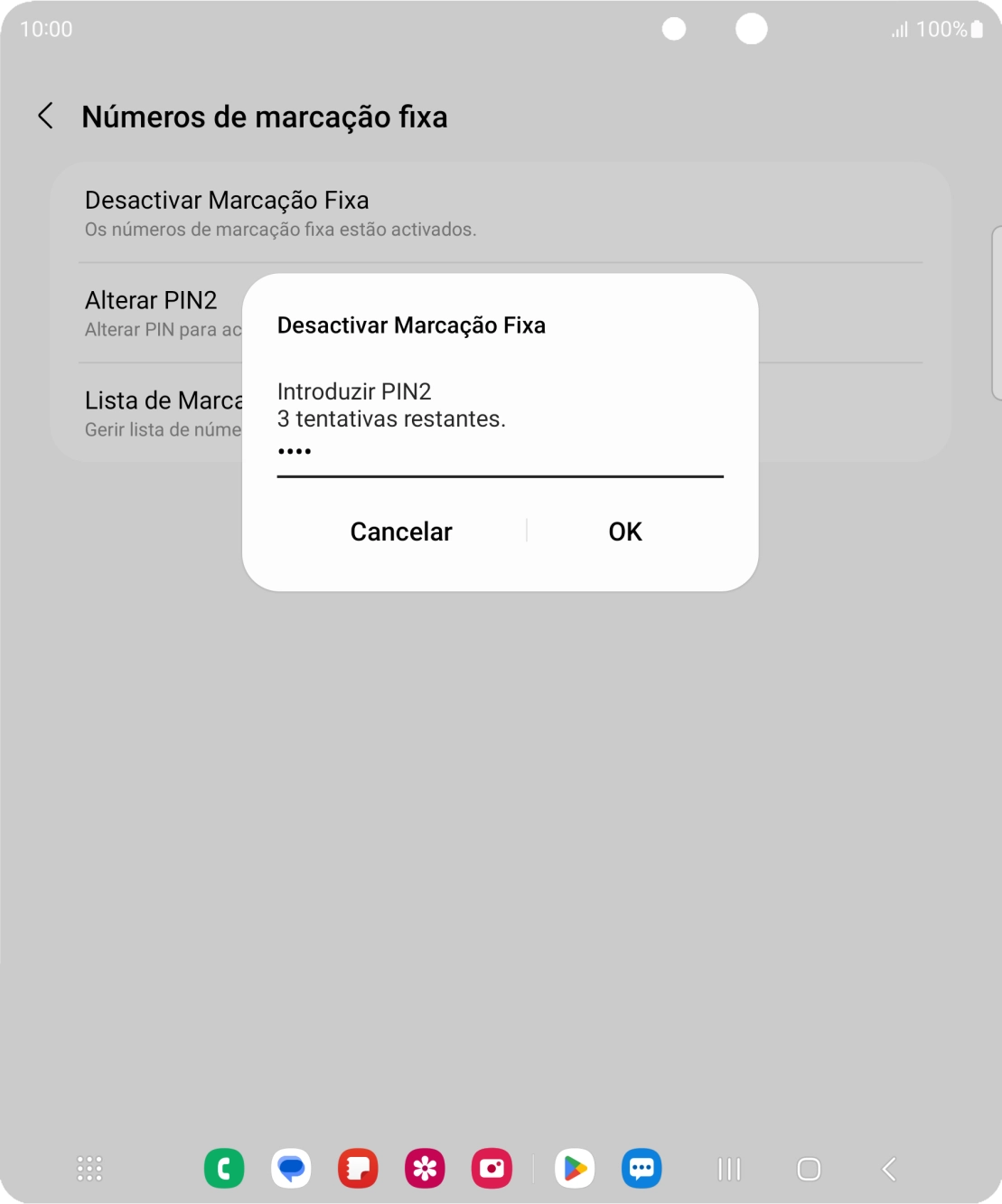 Introduza o código PIN2 e prima OK.