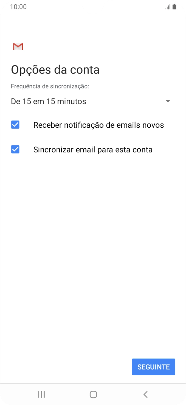 Se o ecrã mostrar esta imagem, a sua conta foi identificada e configurada automaticamente. Siga as indicações no ecrã para introduzir informações adicionais e concluir a configuração.
