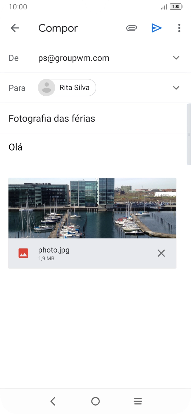 Prima o ícone para enviar quando terminar de escrever o seu e-mail.