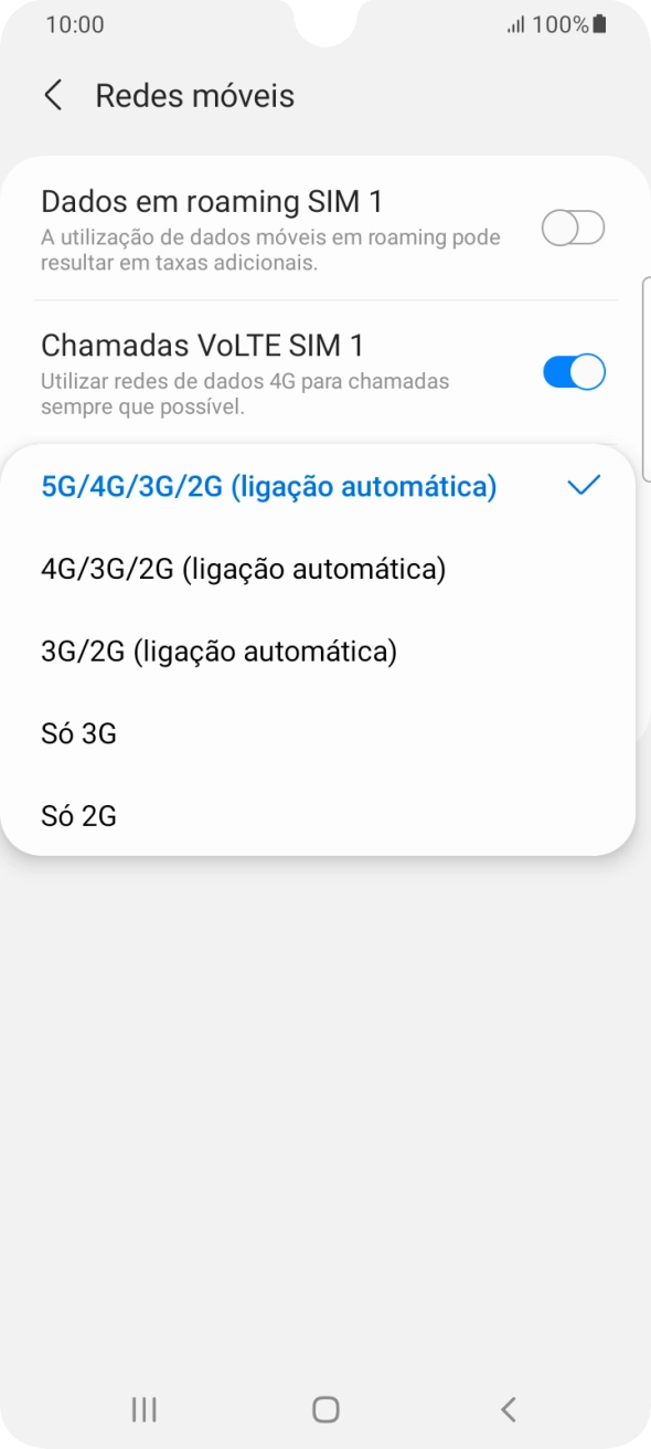 Prima o tipo de rede pretendido.