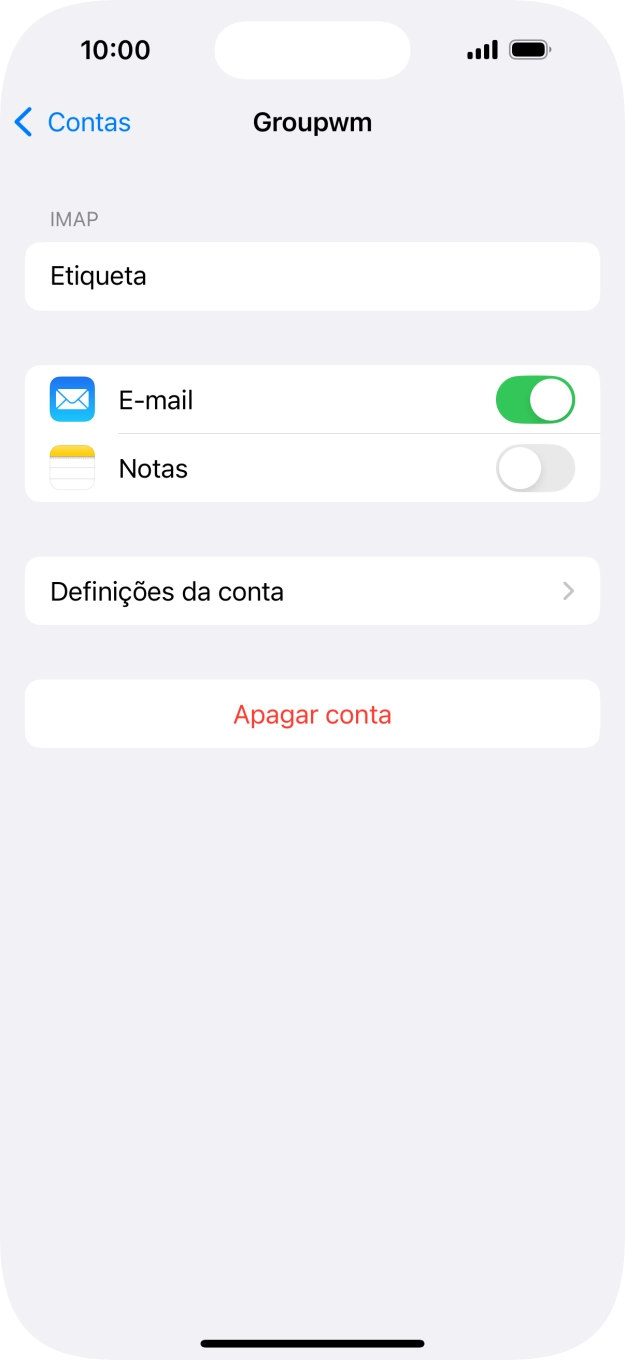 Prima Definições da conta.