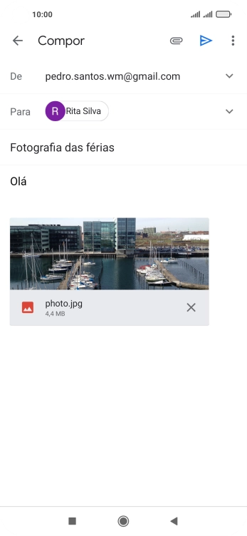 Prima o ícone para enviar quando terminar de escrever o seu e-mail.