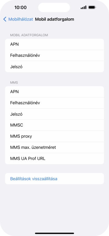 Válaszd az APN lehetőséget. Amennyiben előfizetésed van, írd be azt, hogy mms.vodafone.net.