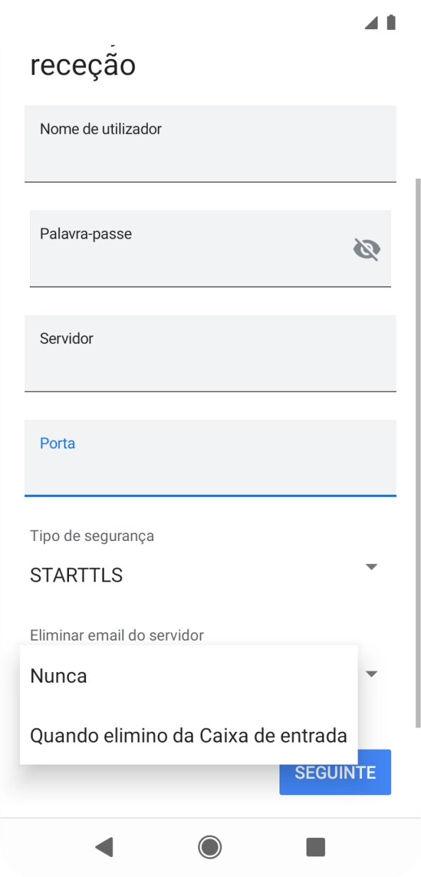 Prima Nunca para manter os e-mails no servidor quando estes são apagados no telefone.