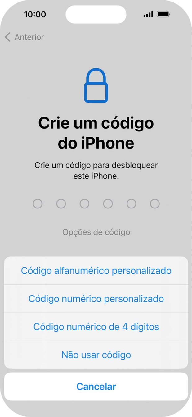 Siga as indicações no ecrã para ativar a utilização do código de bloqueio do telefone ou prima Não usar código.