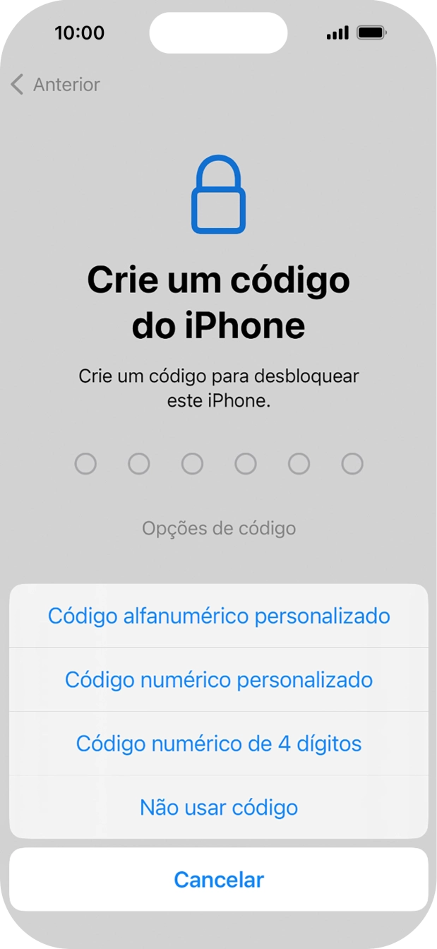 Siga as indicações no ecrã para ativar a utilização do código de bloqueio do telefone ou prima Não usar código.