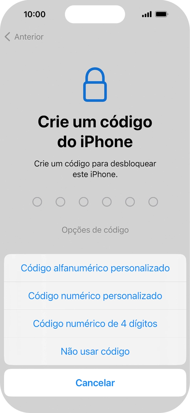 Siga as indicações no ecrã para ativar a utilização do código de bloqueio do telefone ou prima Não usar código.