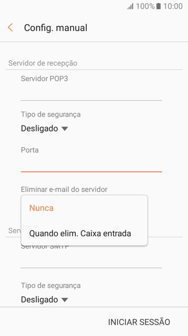 Prima Nunca para manter os e-mails no servidor quando estes são apagados no telefone.