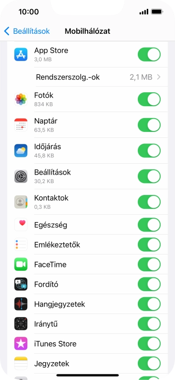Kattints a kívánt programok melletti csúszkákra a funkciók be- vagy kikapcsolásához.