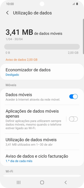 O consumo total de dados é agora mostrado no ecrã.