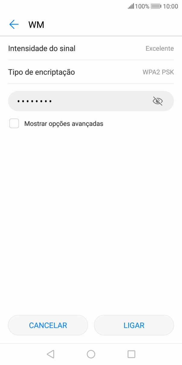 Introduza a password da rede Wi-Fi e prima LIGAR.