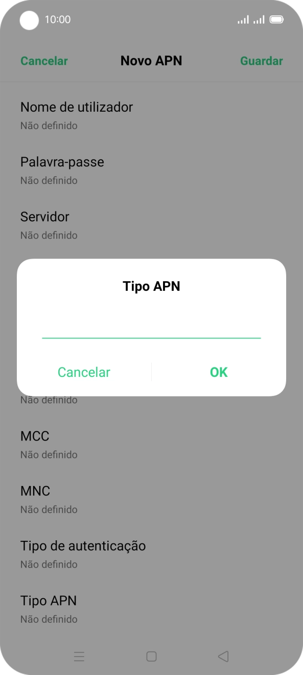 Introduza default e prima OK.