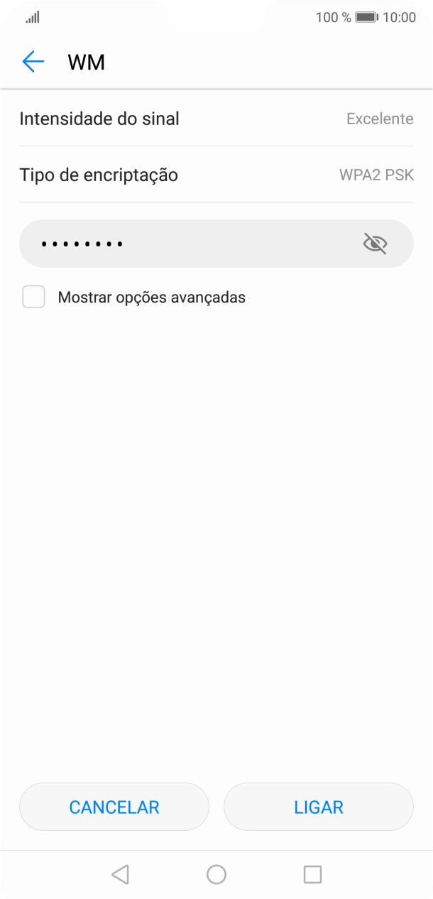 Introduza a password da rede Wi-Fi e prima LIGAR.