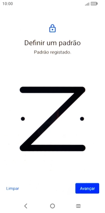 Deslize o dedo no ecrã ligando pelo menos quatro pontos e prima Avançar.