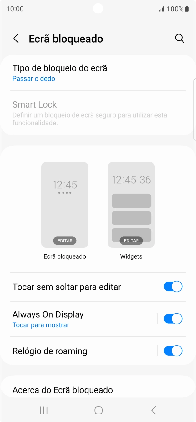 Prima Tipo de bloqueio do ecrã.