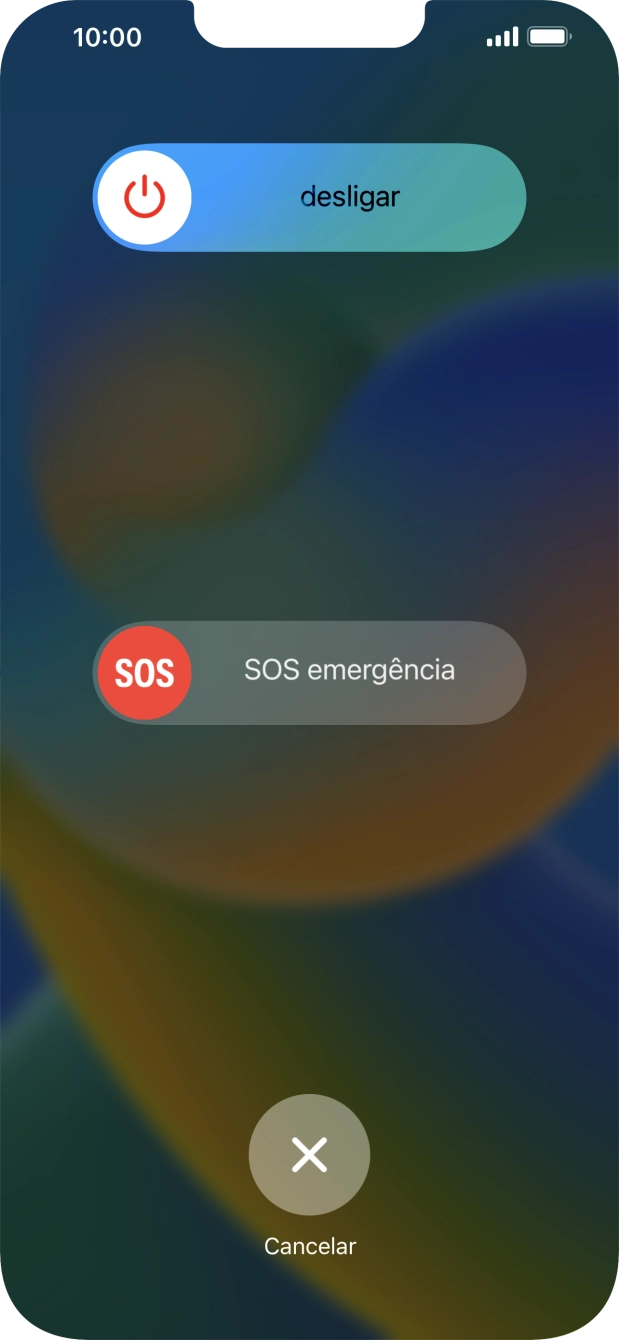 Prima o ícone para desligar e arraste-o para a direita.