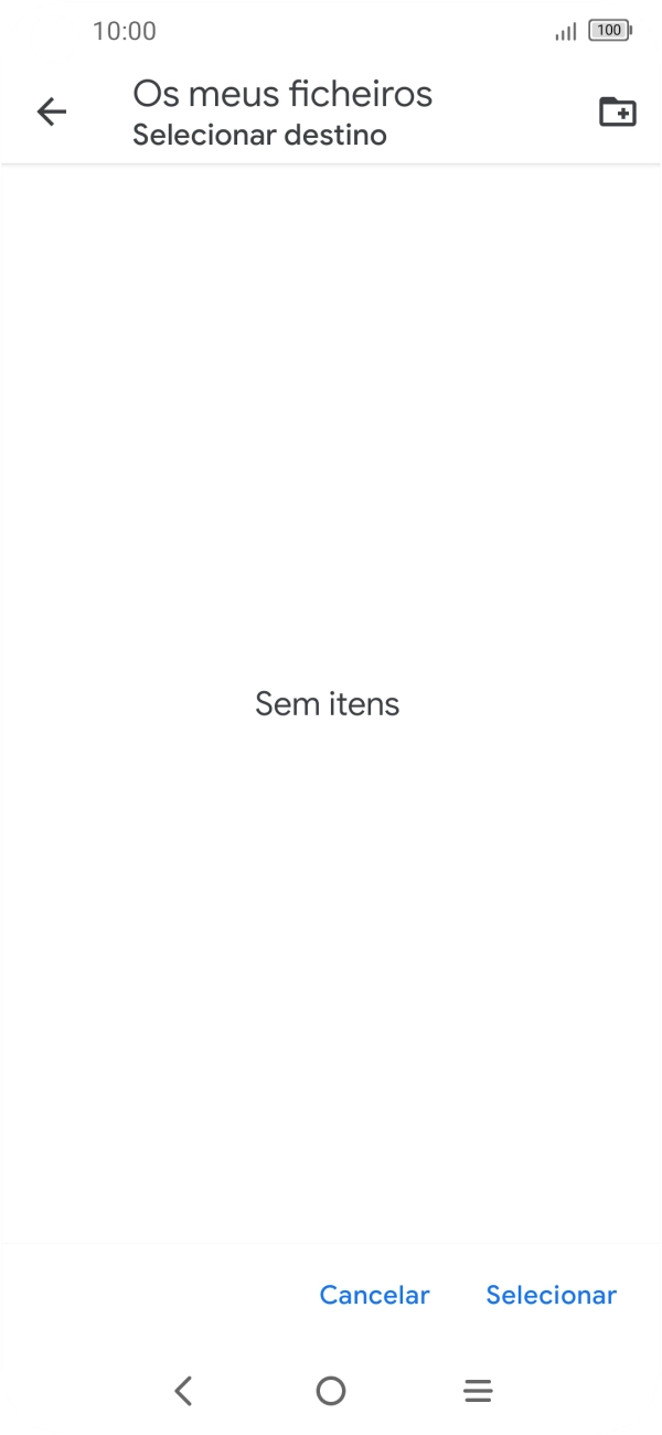 Se quiser criar uma nova pasta, prima o ícone de nova pasta e siga as indicações no ecrã para criar uma nova pasta.