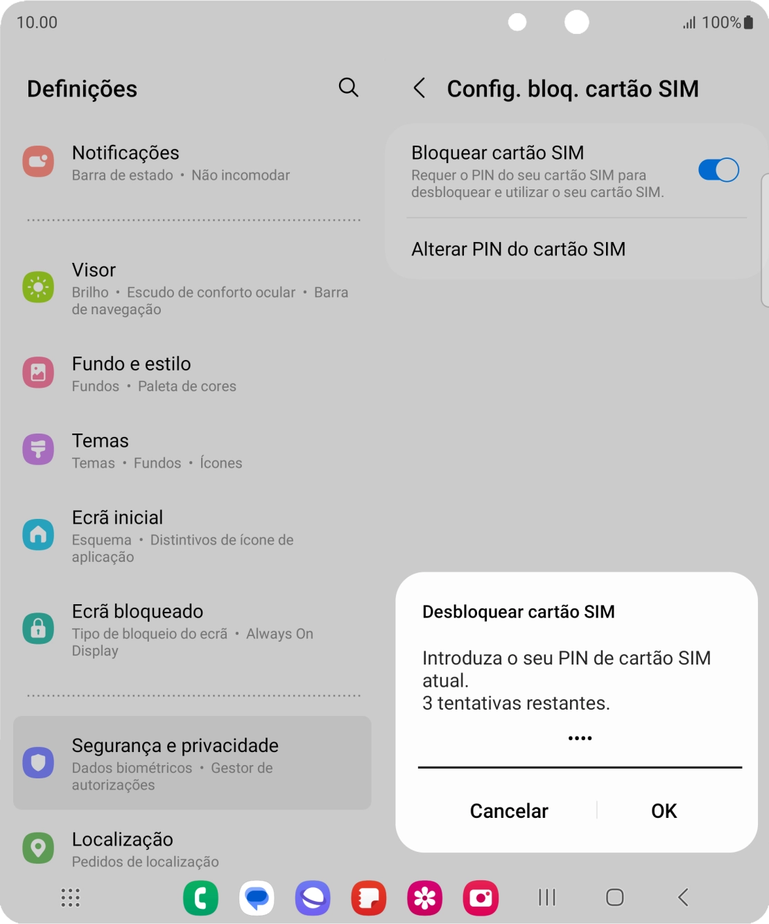 Introduza o seu código PIN e prima OK.