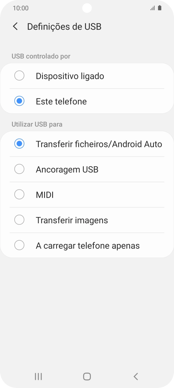 Prima Transferir ficheiros/Android Auto.