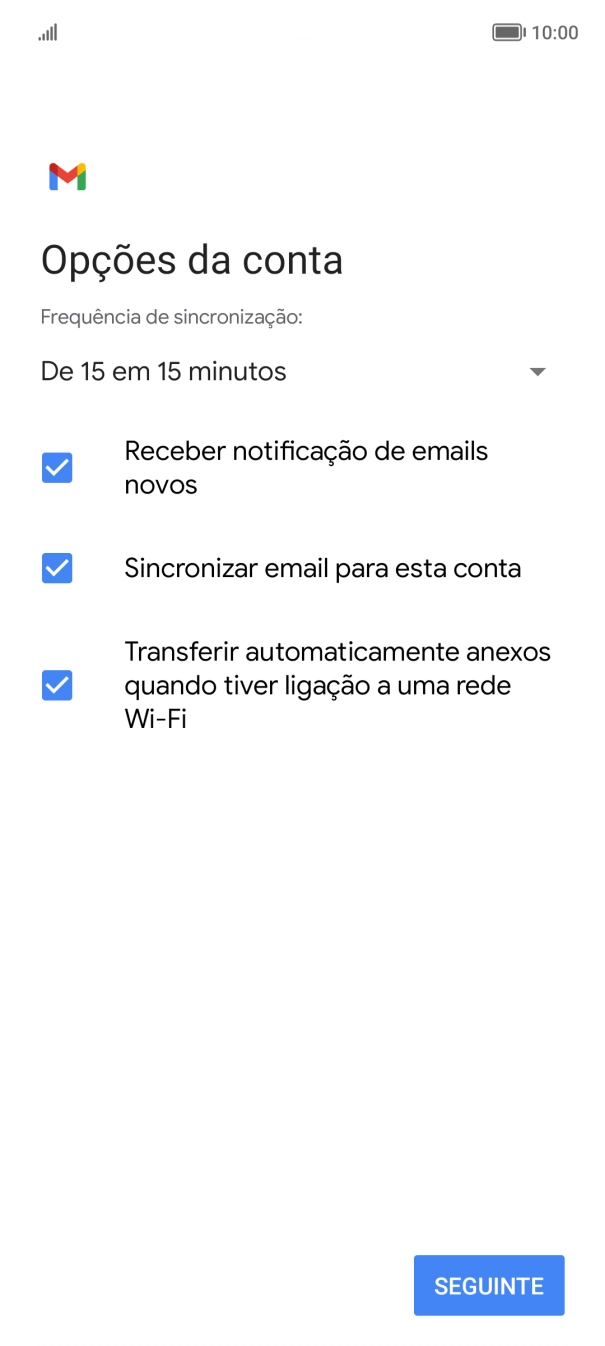 Se o ecrã mostrar esta imagem, a sua conta foi identificada e configurada automaticamente. Siga as indicações no ecrã para introduzir informações adicionais e concluir a configuração.