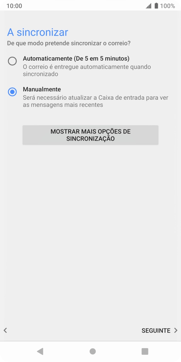 Prima MOSTRAR MAIS OPÇÕES DE SINCRONIZAÇÃO.