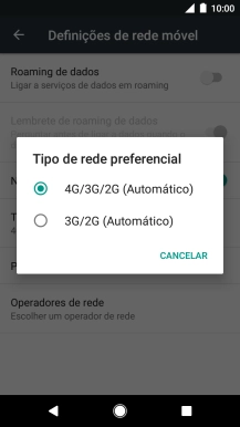 Prima o tipo de rede pretendido.