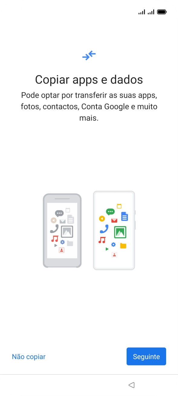 É possível transferir conteúdo de outro telefone quando o telefone for ativado antes da primeira utilização e quando o telefone tiver sido reiniciado. Quando esta imagem for mostrada no ecrã, o telefone está pronto para transferir conteúdo de outro telefone.