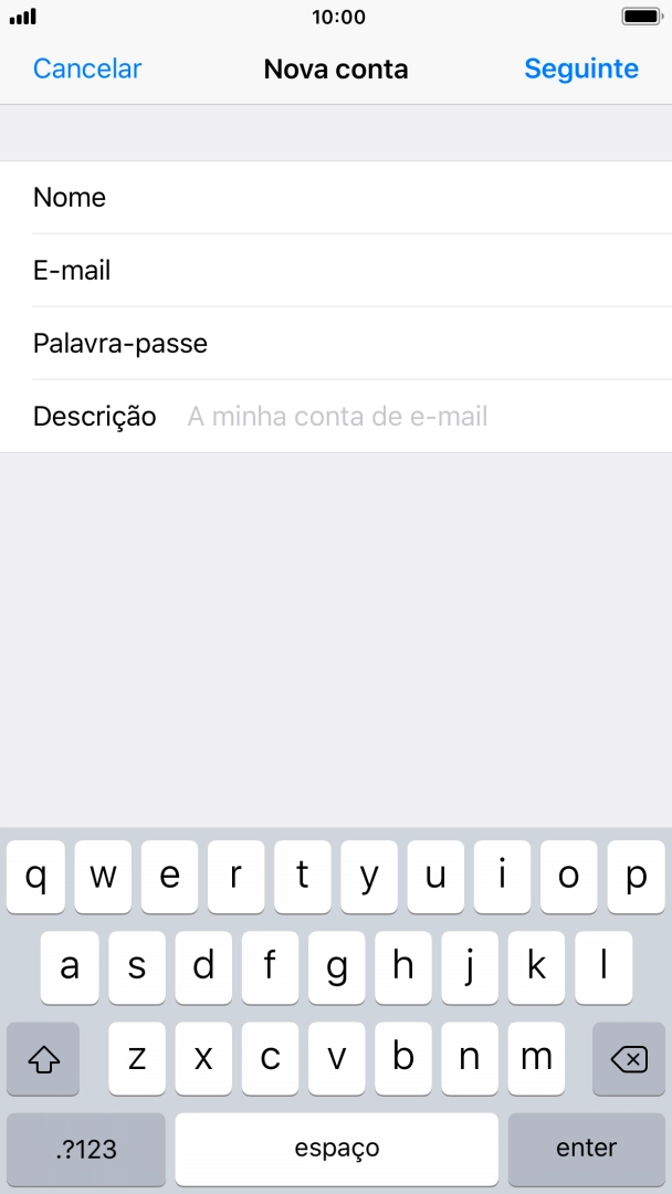 Prima Descrição e introduza o nome pretendido da conta de e-mail.
