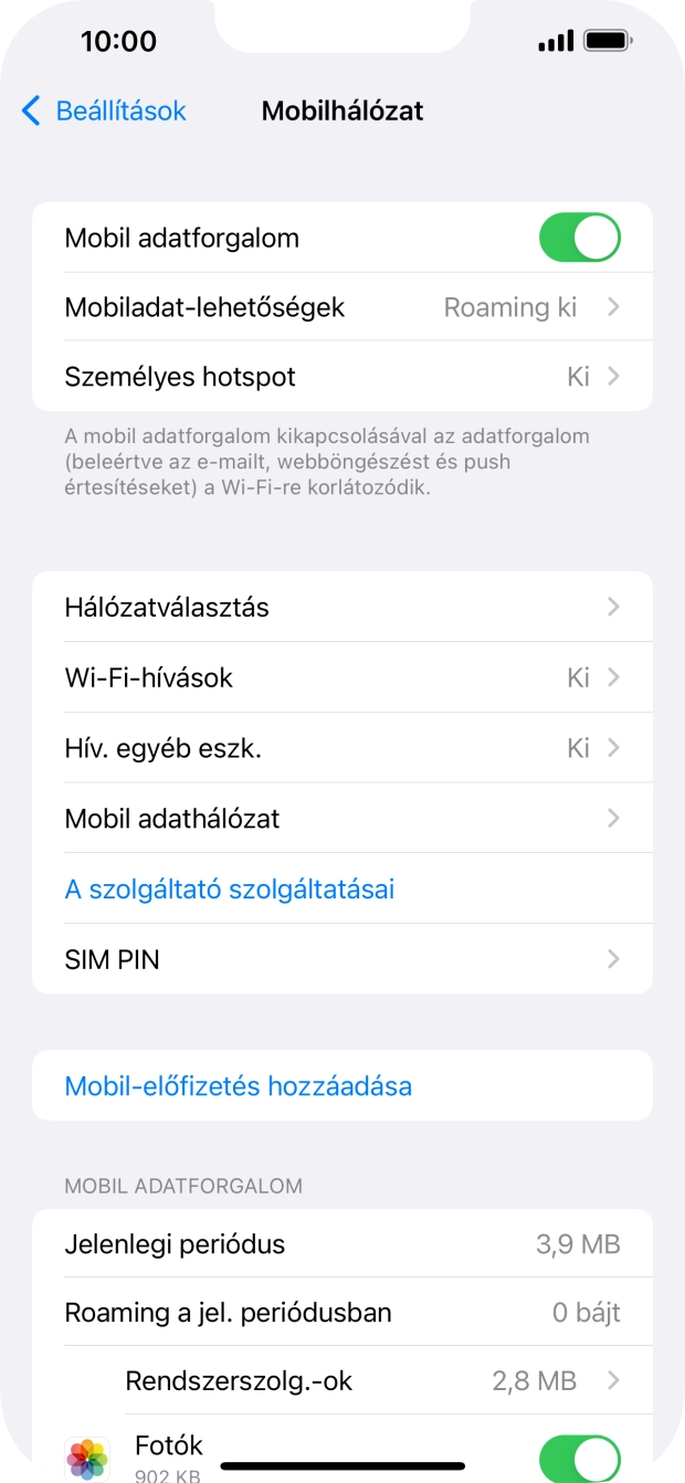 Válaszd a Mobiladat-lehetőségek lehetőséget.