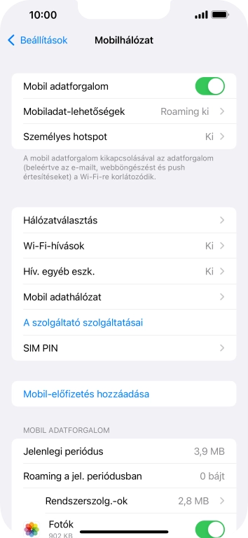 Válaszd a Mobil adathálózat lehetőséget.